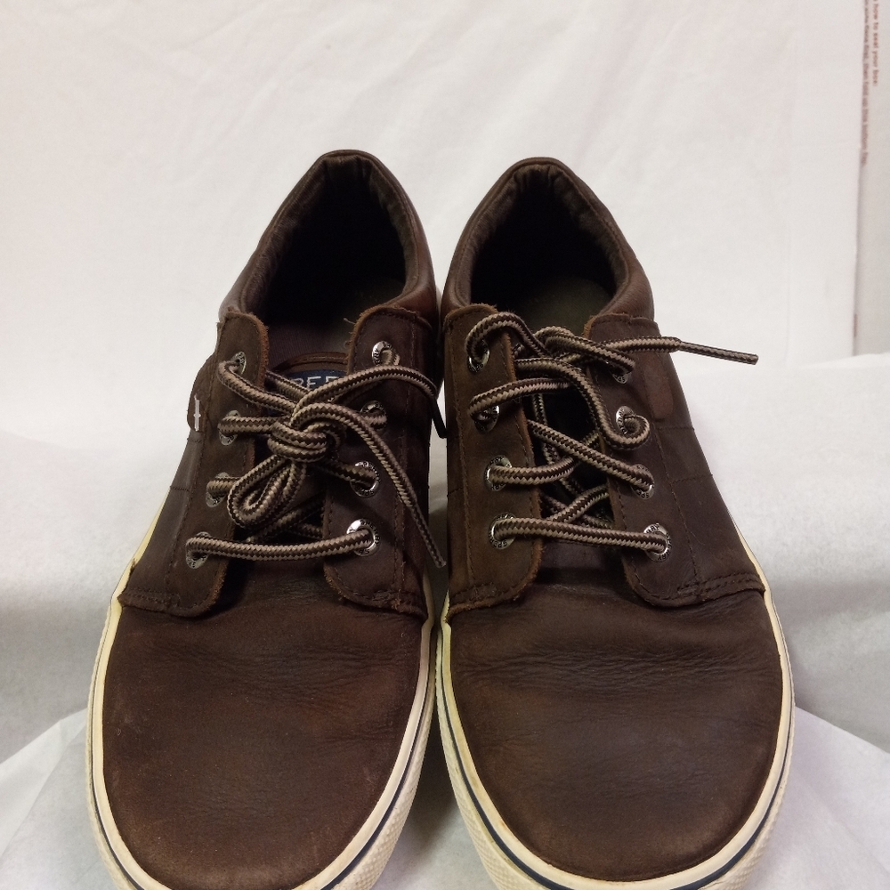 SPERRY Top-Siders Sneakers OLLIE Brown Leather Youth Size 4M - Picture 5 of 8
